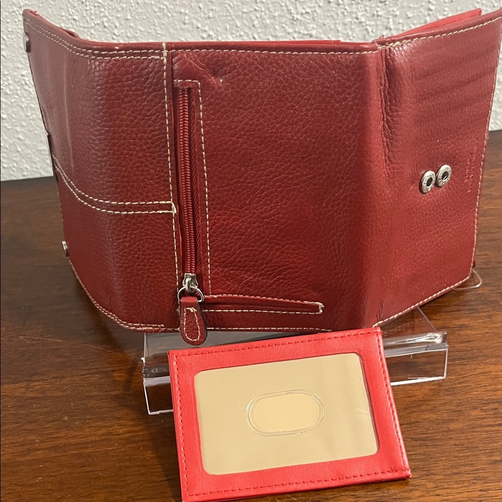 EUC- Burton Red Genuine Leather Exterior  Wallet with Metal Accents - Picture 10 of 12